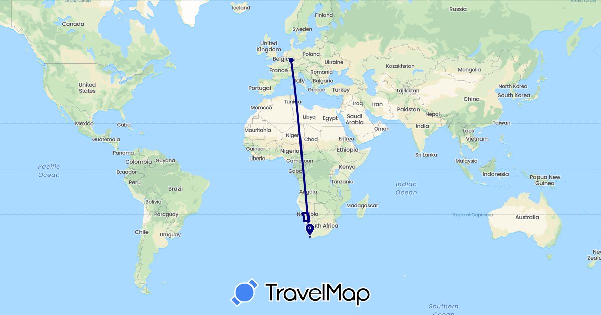 TravelMap itinerary: driving in Germany, Namibia, South Africa (Africa, Europe)